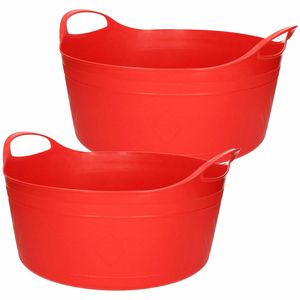 Flexibele emmer - 2x - rood - 15 liter - kunststof - 39 x 17 cm - Wasmanden