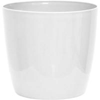 Glanzende plantenpot - GARDEN ID - Glanzend Wit met wielen - 30 x 27 cm - Keramiek look - Waterdicht - Gemakkelijk te verplaatsen