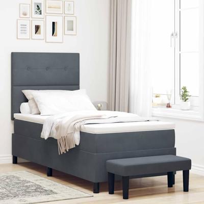 Boxspring Bed met Matras & Bank Donkergrijs 100x200 cm Fluweel