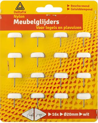 Meubelglijder nylon wit 20mm 16st - Deltafix