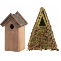Voordeelset van 2x stuks houten vogelhuisjes/nestkastjes groen en houtkleur - Vogelhuisjes - thumbnail
