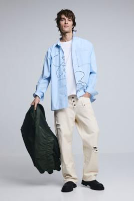 broek met dubbele tailleband en scheuren - WHITE - 36 broek met dubbele tailleband en scheuren - WHITE - 36