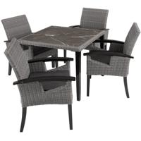 tectake® - Wicker tafel Tarent met 4 stoelen Rosarno - grijs - 404857 - thumbnail