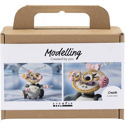 Creativ Company Mini hobbyset boetseren, robot, grijs, roze, 1 doos