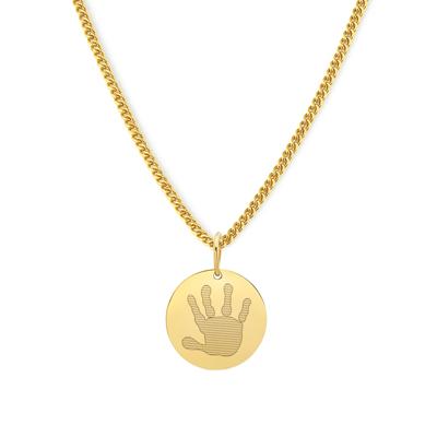 Gepersonaliseerde 1 hand- of voetafdruk ketting - Stainless steel - Goud - Rond 13 mm - Handafdruk