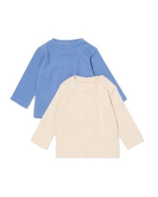 HEMA Baby T-shirt rib jersey - 2 stuks blauw (blauw)