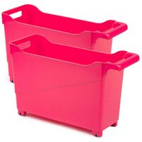 Set van 2x stuks kunststof trolleys fuchsia roze op wieltjes L45 x B17 x H29 cm - Opberg trolley - thumbnail