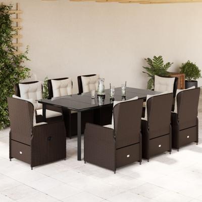 9-delige Tuinset met kussens poly rattan bruin