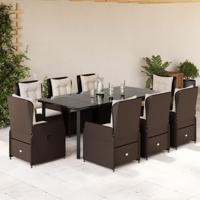 9-delige Tuinset met kussens poly rattan bruin