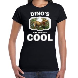 T-shirt dinosaurs are serious cool zwart dames - dinosaurussen/ brullende t-rex dinosaurus shirt