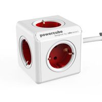PowerCube Extended stekkerblok rood 5 stopcontacten 3,0M