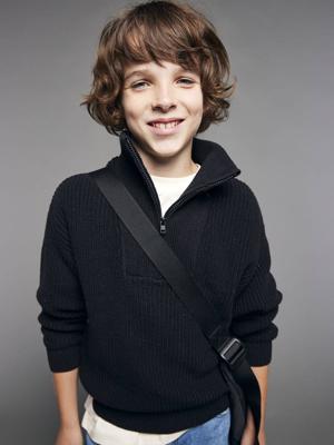 Sweater met col voor jongens JONEN antraciet