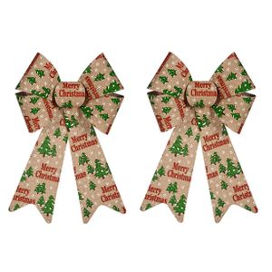 2x stuks kerstboomversieringen grote ornament strikjes/strikken creme/rood print 22 x 38 cm