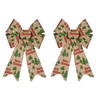 2x stuks kerstboomversieringen grote ornament strikjes/strikken creme/rood print 22 x 38 cm