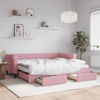 Slaapbank met onderschuifbed en lades 90x200 cm fluweel roze