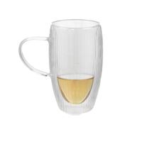 Gerimport Theeglazen Stripes - 1x - dubbelwandig - borosilicaatglas - 450 ml - H15 cm - koffieglas
