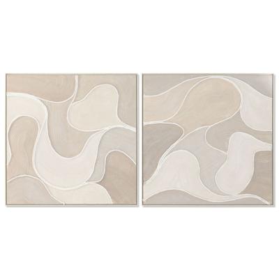 Canvas Home ESPRIT Beige Abstract Scandinavisch 102 x 4,5 x 102 cm (2 Stuks)