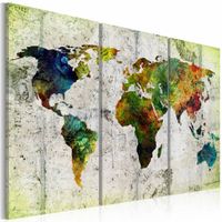 Schilderij - Wereldkaart - Kleurrijk Reizen, Multi-gekleurd, 3luik , wanddecoratie , premium print op canvas - thumbnail
