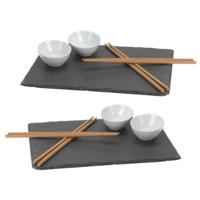 Sushi serveren set - voor 8x personen - 7 delig - Leisteen plankje / kommetje / eetstokjes