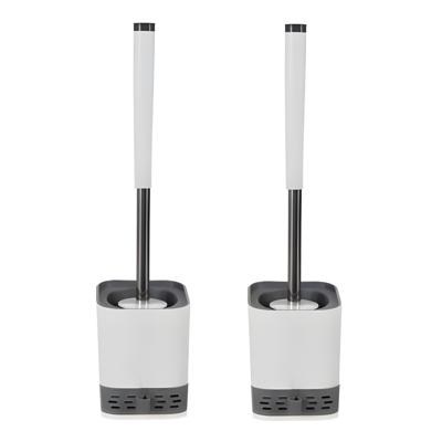 Ruhhy toiletborstel - 2x - wit/grijs - siliconen - H43 cm - met houder - siliconen toiletborstel