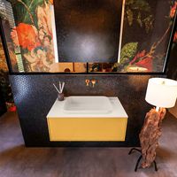 Badkamermeubelset Mondiaz Erin 80 cm met 1 Lade met RIDGE Wastafel Midden Linen Zonder Kraangaten Greeploos Mat Ocher