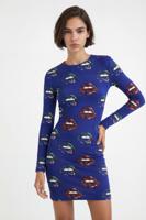 Korte slim fit jurk met lippen - RED - S