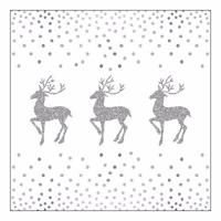 Ambiente Kerstservetten - zilver/wit - rendier - 33 x 33 cm - 3 laags - thumbnail