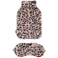 Superzachte fluffy cheetah/luipaard print warmwaterkruik en slaapmasker cadeau set roze - Kruiken - thumbnail