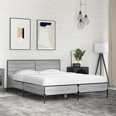 Bedframe bewerkt hout metaal grijs sonoma eiken 140x190 cm