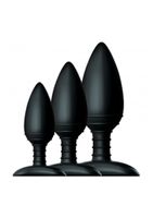 BUTT PLUG TRIO 3 Solid Silicone Butt Plugs S M L - Black