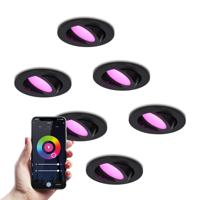 Set van 6 Vienna - Smart inbouwspot - IP65 waterdicht - 6 Watt 450 Lumen - Wifi + Bluetooth - RGBWW - GU10 - Google Home, Amazon Alexa en Siri - Voor binnen, buiten en badkamer - Zwart