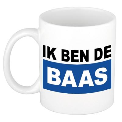 Ik ben de baas koffiemok - blauw/wit - keramiek - 300 ml - koffiebeker voor heren - Cadeau Ik ben de baas koffiemok - blauw/wit - keramiek - 300 ml - koffiebeker voor heren - Cadeau