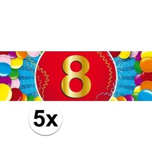 5x 8 Jaar leeftijd stickers verjaardag versiering   -