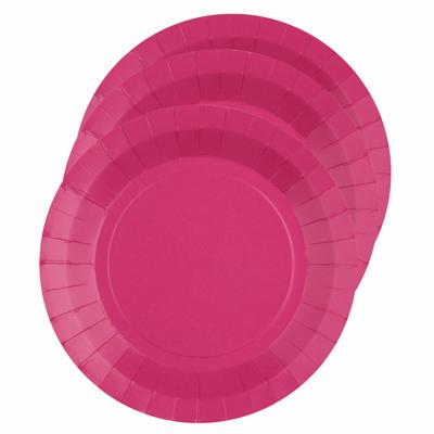 Feest gebaksbordjes - fuchsia roze - 10x - karton - 17 cm - rond - kartonnen feestbordjes