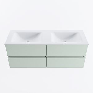 MONDIAZ VICA 130cm badmeubel onderkast Greey 4 lades. Wastafel CLOUD dubbel 2 kraangaten, kleur Talc.