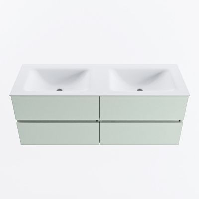 MONDIAZ VICA 130cm badmeubel onderkast Greey 4 lades. Wastafel CLOUD dubbel 2 kraangaten, kleur Talc.
