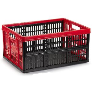 Forte Plastics boodschappen kratten opvouwbaar zwart/rood 48 x 35 x 24 cm