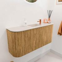 Toiletmeubel Mondiaz Joya Dlux | 93.2 cm | Meubelkleur Oak | Faye wastafel Meli Wasbak Midden | 1 kraangat
