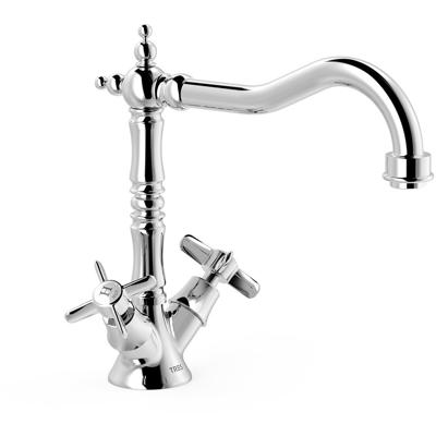 Keukenkraan Tres Clasic | Opbouw | 360° Draaibaar | Mengkraan | 2-knops | Vintage | Chroom