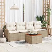 Tuinbankenset met kussen 5 pcs Beige poly rattan