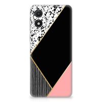 Motorola Moto E13 TPU Hoesje Zwart Roze Vormen - thumbnail