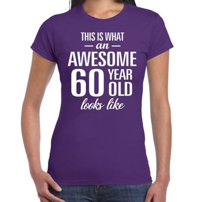 Awesome 60 year - geweldige 60 jaar cadeau t-shirt - paars - voor dames - Verjaardag cadeau