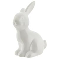 Decoratie beeld paashaas / konijn - zittend - wit - porselein - 16 cm - paasdecoratie