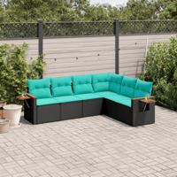 6-delige Loungeset met kussens poly rattan zwart