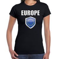 Europa landen supporter t-shirt met Europese vlag schild zwart dames - thumbnail