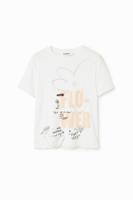 T-shirt met bloem en tekst - WHITE - L