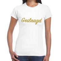 Geslaagd goud glitter tekst t-shirt wit dames