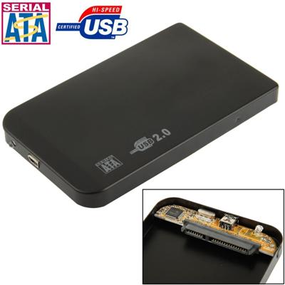 Externe USB 2.0 behuizing voor 2.5 inch SATA HDD harde schijf, Afmetingen: 126 x 75 x 13 mm (zwart)