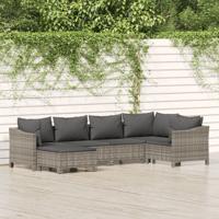 6-delige Loungeset met kussens poly rattan grijs