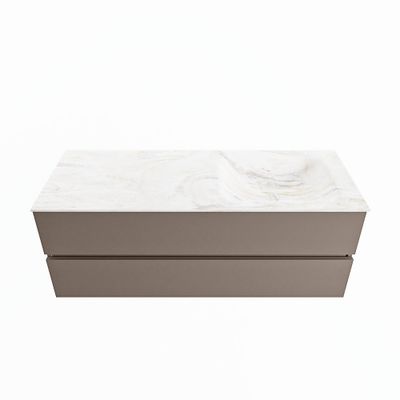 MONDIAZ VICA-DLUX 130cm badmeubel onderkast Smoke 2 lades. Inbouw wastafel CLOUD rechts zonder kraangat, kleur Ostra.